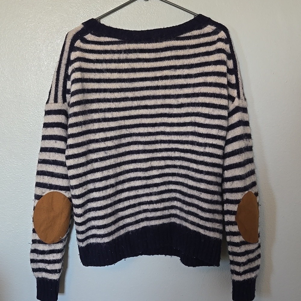 J. Crew | Wool Navy Stripe Elbow Patch Sweater Size Medium